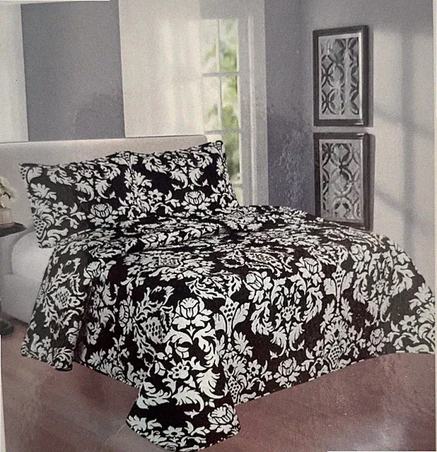 3-Piece Quilt Set Bedspread Lightweight Reversible Coverlet Set Damask