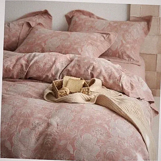 Blush Pink Flower Duvet Cover Set Queen(90" x 90") Jacquard - Blush Pink