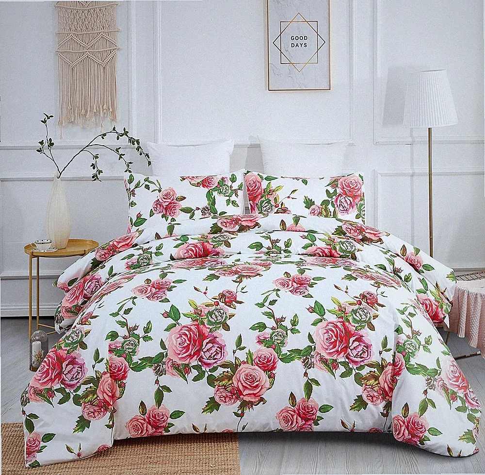 DaDa Bedding Romantic Roses Lovely Spring Pink Floral Duvet Cover Set w/ Pillows