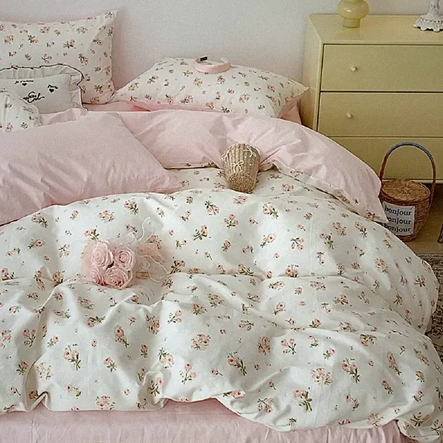 Floral Duvet Cover Set Queen Size,Pink Floral Flowers Bedding Duvet Cover Que...
