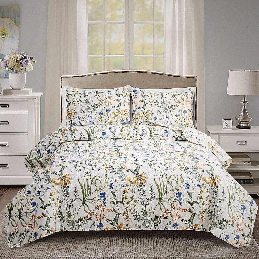 Floral Quilt Sets Full/Queen Size Reversible Countryside Bedspread Coverlets Lig