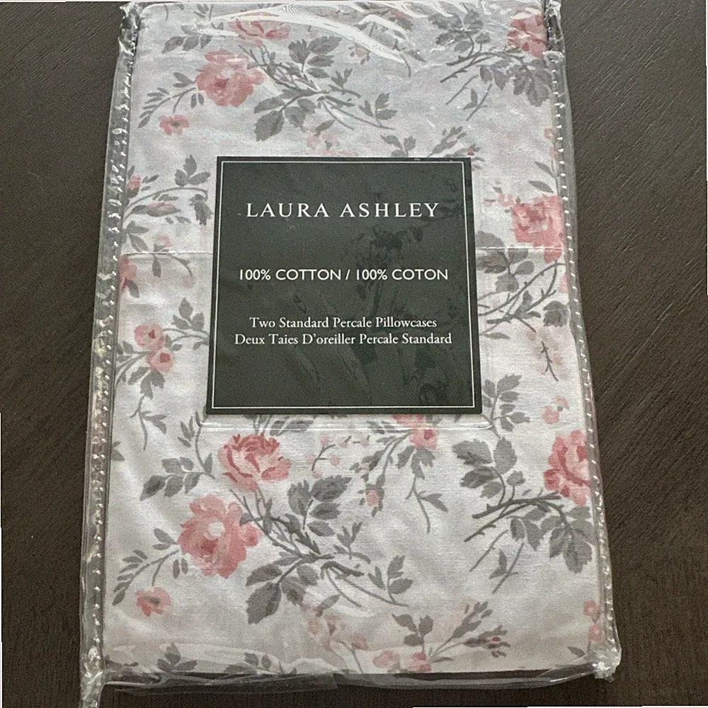 Laura Ashley Floral ROSALINDA Pink & Grey Standard Pillowcases (2) 100% Cotton