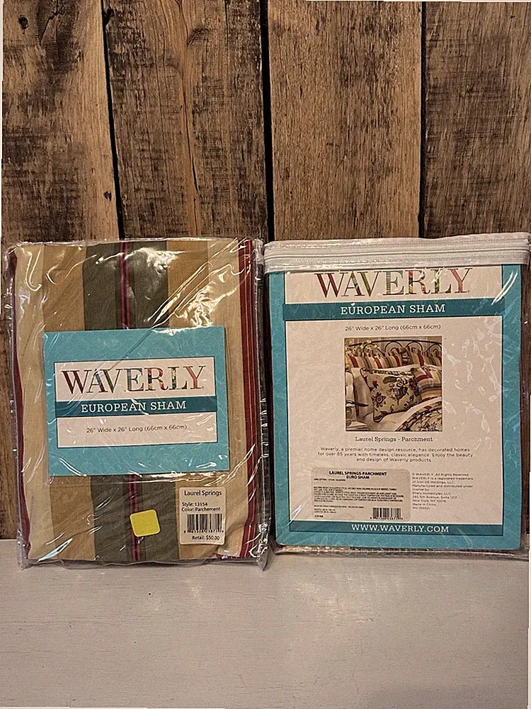 NEW 2 Waverly Laurel Springs Parchment Euro Shams {26” W X 26” L} Style 13154