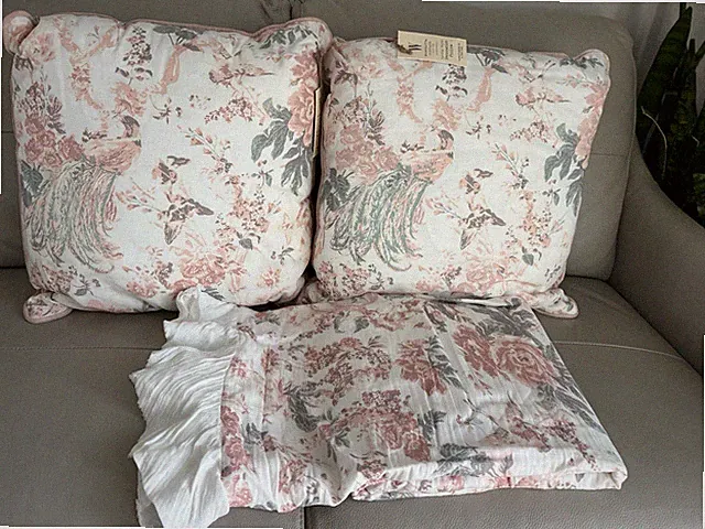 NEW Wamsutta Vtg Spring Birds coverlet pink twin full bedspread pillows set