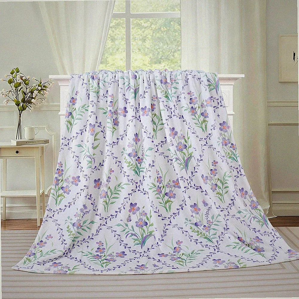 Purple Floral Throw Blanket Flower BotanicalThrow Blankets Spring Summer Flannel