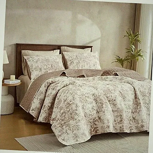 Spring Fresh Quilt, Taupe Floral Bedspread Size, 3 Piece Queen Floral Taupe