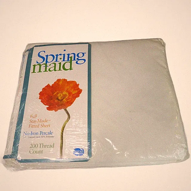 Spring Maid Ivory 200 Thread Count Full Stay Made Fitted Sheet No-Iron Percale