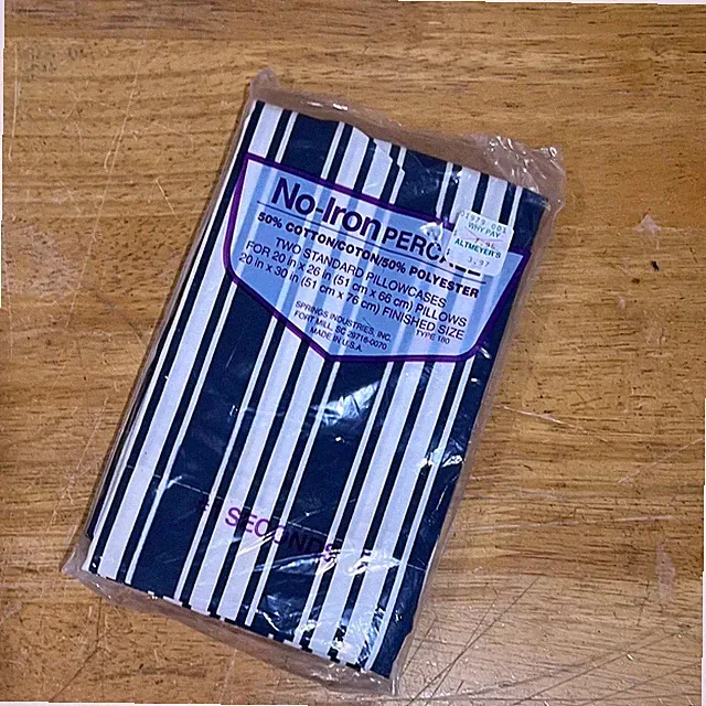 Vintage Springs Industries Navy White Striped No-Iron Percale Pillowcases Set 2