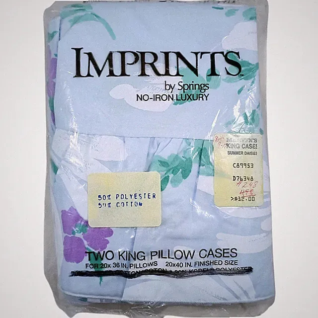 VTG Imprints Springs 2 King Pillow Cases Summer Daisies Blue Floral No-Iron NOS