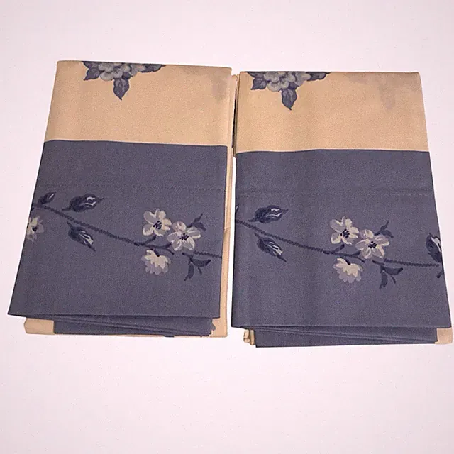 Vtg Springs Pillowcases Blue Floral Set 2 Cotton Poly USA Never Used 30x20 Queen