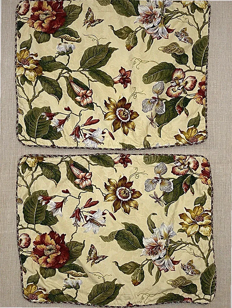 Waverly Laurel Springs Two Standard Pillow Shams Floral Corded Edge READ