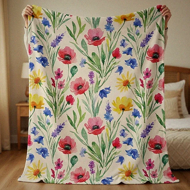 Wildflower Flannel Blanket Spring Floral Cozy Throw Cottagecore Decor